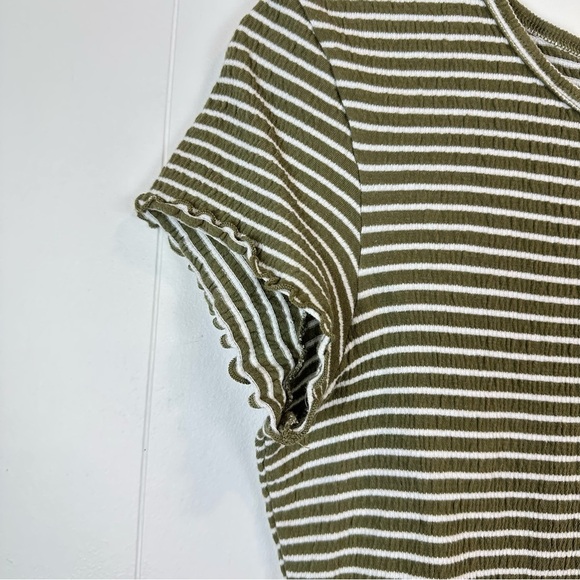 AE Green Striped Lettuce Hem Crop Top S - Picture 4 of 8